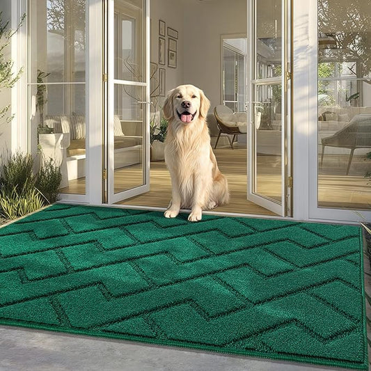 hicorfe Front Door Mat Outside Entrance,36"x59" Absorbent Muddy Dirt Resist Welcome Door Mats Outdoor Indoor,Stain and Fade Resistant,Non Slip Backing Entry Mat Doormat for Entryway(Evergreen)