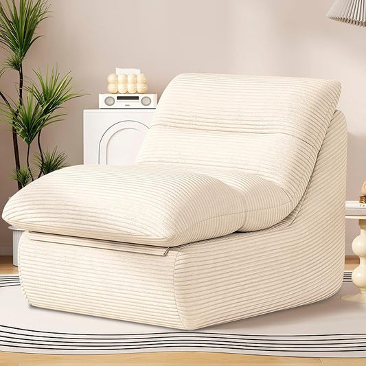 Misolant Bean Bag Chairs，Big Corduroy Fabric Sofa Bean Bag Chair for Adults and Teens with High-Resilience Sponge, Non-Slip Base Floor Lounge Sofa for Home, Living Room, Bedroom, Gaming Beige White