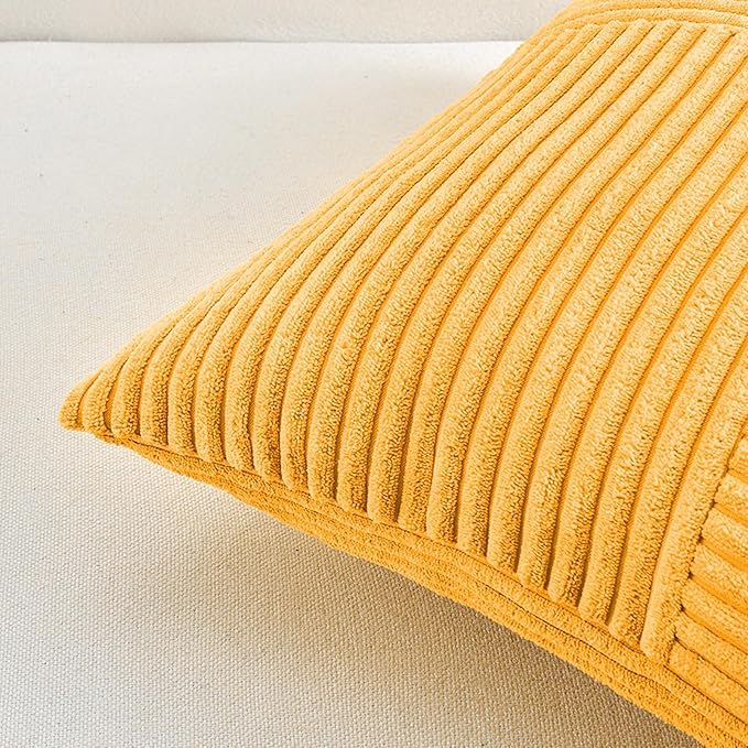 Fancy Homi 2 Packs Gold Yellow Spring Decorative Throw Pillow Covers 16x16 Inch for Couch Bed Sofa, Rustic Farmhouse Boho Home Decor, Soft Corss Patchwork Corduroy Textured Square Cushion Case 40x40cm