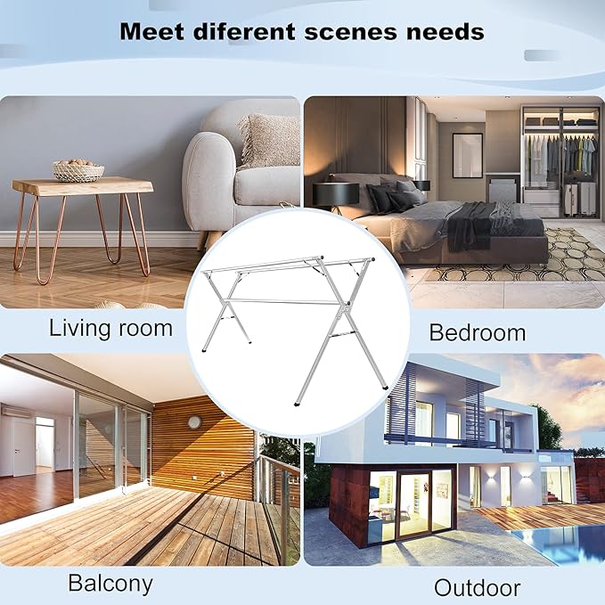 Sarahipe Sillars Clothes Drying Rack, 94.5 inches Laundry Drying Rack Clothing Foldable & Collapsible Stainless Steel Heavy Duty Clothing Drying Rack with Windproof Hooks for Indoor Outdoor