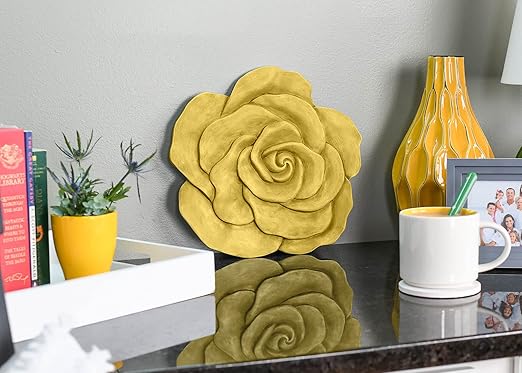 NAT & Jules Rose Flower Shaped Dimensional Indoor Outdoor 12 inch Cast Resin Decorative Garden Stepping Stone, Patio, Walkway Sculpture Yard Art, Yellow