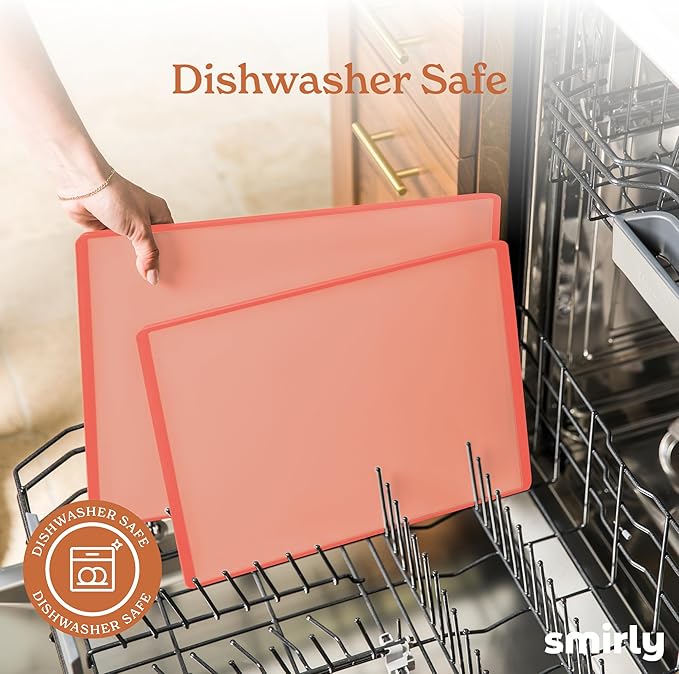 SMIRLY Plastic Cutting Board Set with Holder 3 Pieces, Non-Slip Dishwasher Safe Chopping Boards for Kitchen, Pink