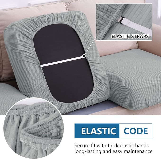 hyha Waterproof Sectional Couch Covers, Non Slip Sofa Couch Cushion Covers L Shape, Thick Stretch Jacquard Fabric, Washable Sofa Slipcovers with Elastic Bottom (1 Piece for Chaise XL, Light Grey)