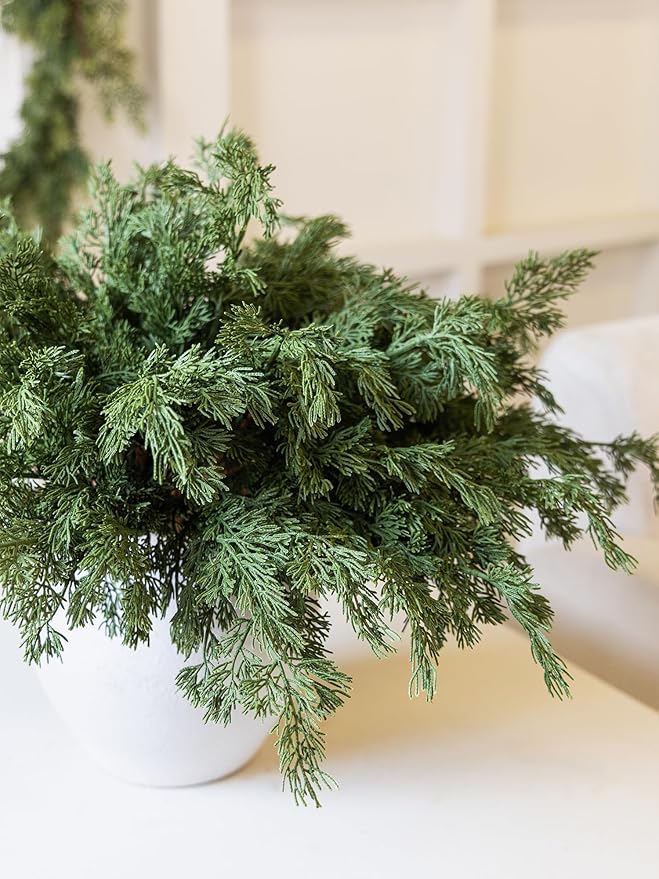 MISSPIN 12 Pcs 21.5 Inches Christmas Cedar Branches, Cedar Artificial Christmas Branches DIY Crafts Faux for Xmas Indoor Outdoor Home Decor