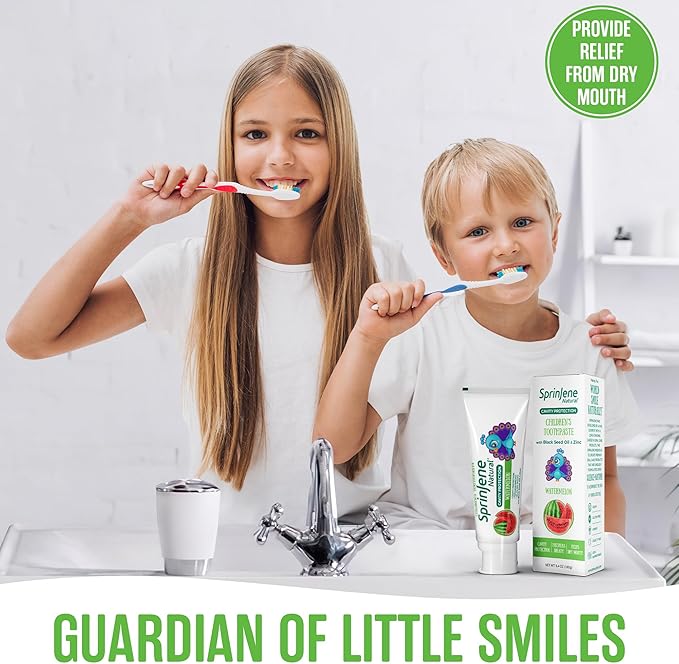 SprinJene Natural Kids Toothpaste, Watermelon | Natural Children’s Toothpaste for Cavity Protection | Fluoride Toothpaste for Toddlers | 4 Pack