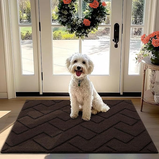 hicorfe Front Door Mat Outside Entrance,32"x40" Absorbent Muddy Dirt Resist Welcome Door Mats Outdoor Indoor,Stain and Fade Resistant,Non Slip Backing Entry Mat Doormat for Entryway(Coffee)