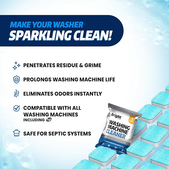 Washing Machine Cleaner Tablets 24 Pack - Deep Cleaning Tablets for Front & Top Load, Works With HE Washers, Removes Residue, Odor & Pet Hair - 12 Month Supply of Washer Cleaner Descalers, Septic Safe