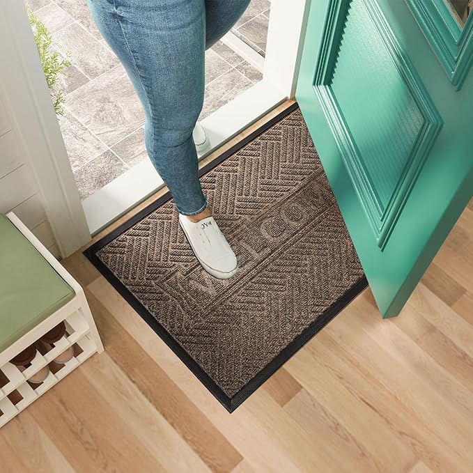 Mibao Front Door Mat Outside Entrance, Durable Outdoor Indoor Mat, Low Profile Heavy Duty Doormat, Non-Slip, Traps Dirt and Moisture, Easy Clean Patio Porch Entryway Mat, 47" x 32", Brown