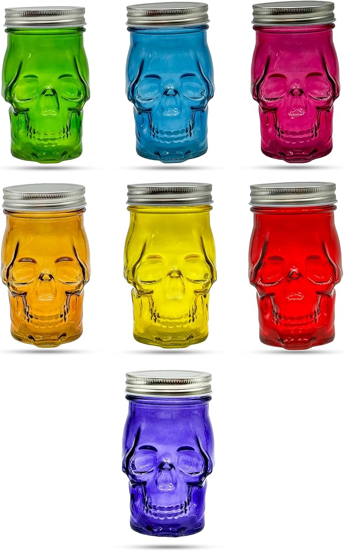 Generic 14 oz Colorful Skull Glass Mason Jar – Mix & Match 7 Vibrant Colors, Large & Durable! (Pink)