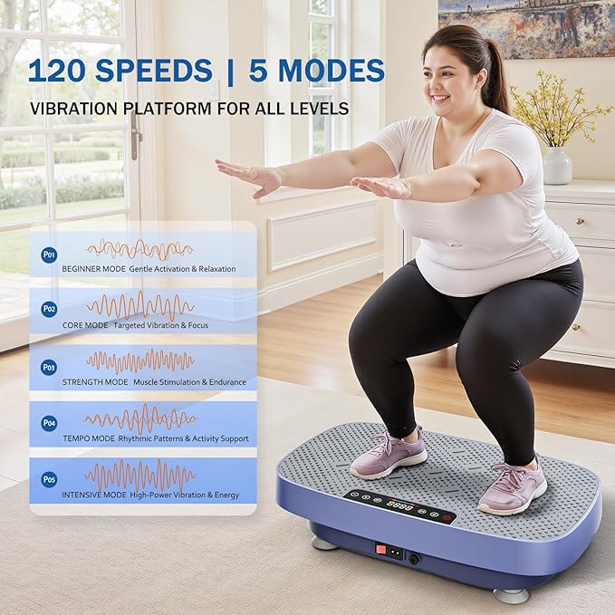 Vibration Plate Exercise Machine, Ultra-Quiet Vibration Plate for Lymphatic Drainage & Body Toning, Whole Body Vibration Platform with Bluetooth, Resistance Bands, Home Gyms Equipment