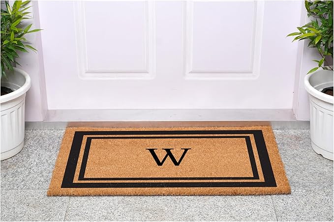 Calloway Mills 152961830W Black Border 18" x 30" Monogram Doormat, (Letter W)