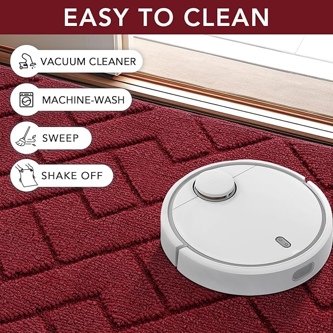 hicorfe Front Door Mat Outside Entrance,24"x35" Absorbent Muddy Dirt Resist Welcome Door Mats Outdoor Indoor,Stain and Fade Resistant,Non Slip Backing Entry Mat Doormat for Entryway (Red)