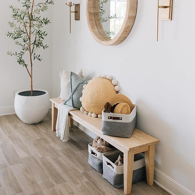 OrganiHaus Large Fabric Storage Baskets for Shelves 3 Pack, 15x11in Closet Storage Bins for Shelves, Cloth Baskets for Organizing, Linen Closet Organizers, Fabric Basket, Gray/White