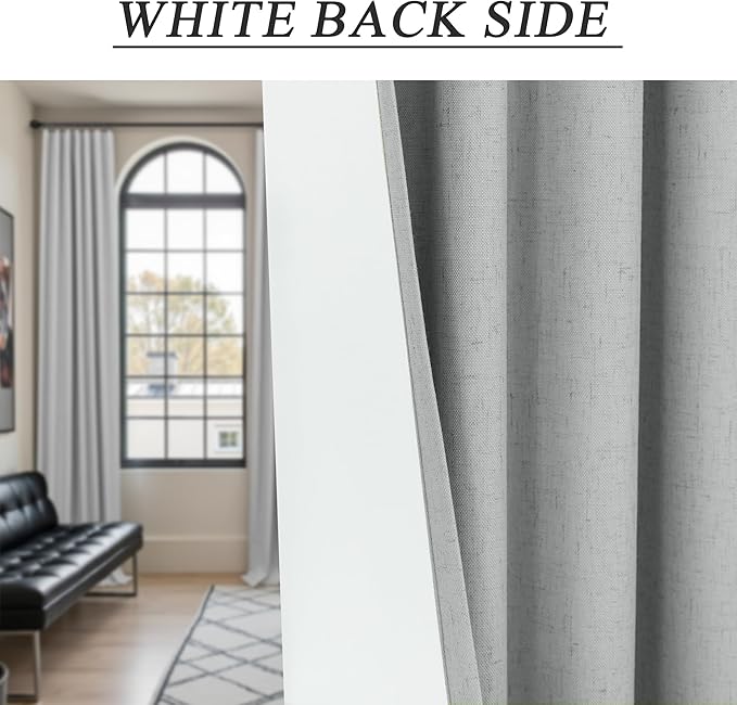 Grey Short Small Window Room Darkening Curtains 54 Inches Long 2 Panel for Bedroom Basement Boho Linen Soundproof Blackout Gray Thermal Curtains for Winter Insulated Drapes Cafe Back Tab 52x54 Length