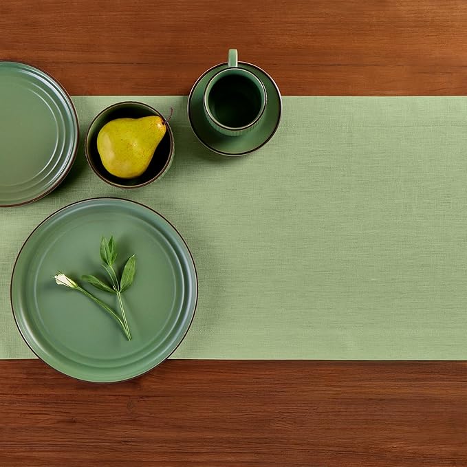 Solino Home Linen Table Runner 120 Inches Long - 100% Pure Linen Laurel Green Dining Table Runner 14 x 120 Inch for Fall, Autumn, Thanksgiving - Fete