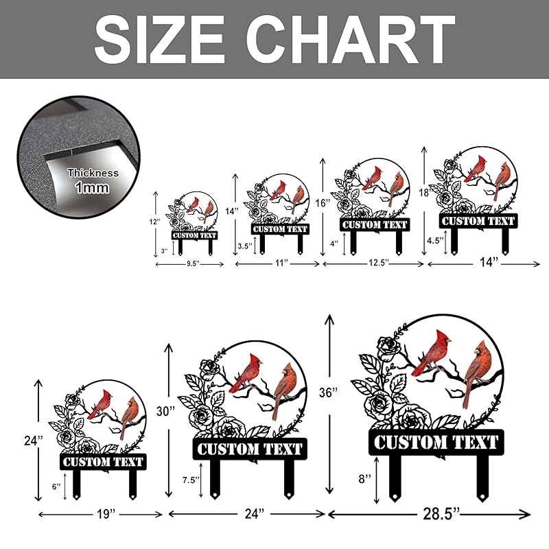 Personalized Garden Name Signs with Stake, Custom Red Bird Metal Decor Decorative Outside, Yard Outdoor Art Gift for Mom Grandmother, Patio House Warming Gifts New Home