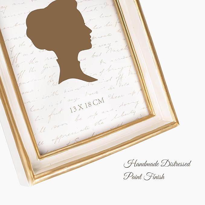 AELS 5x7 Inch Vintage Picture Frame, Elegant Antique Photo Frames with Glass Front, Photo Display, Tabletop Wall Hanging, Gift Ideas, Off-white with Gold Trim