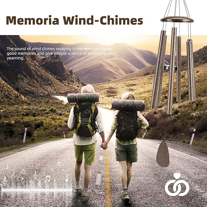 Wind-Chimes-Outdoor-Deep-Tone, Large Soothing Melodic Tones Windchimes, Wind Chimes for Outside, Memorial Wind Chime Best Gift for Mom Women Grandma Neighbors(32" Brown Coated Aluminum)
