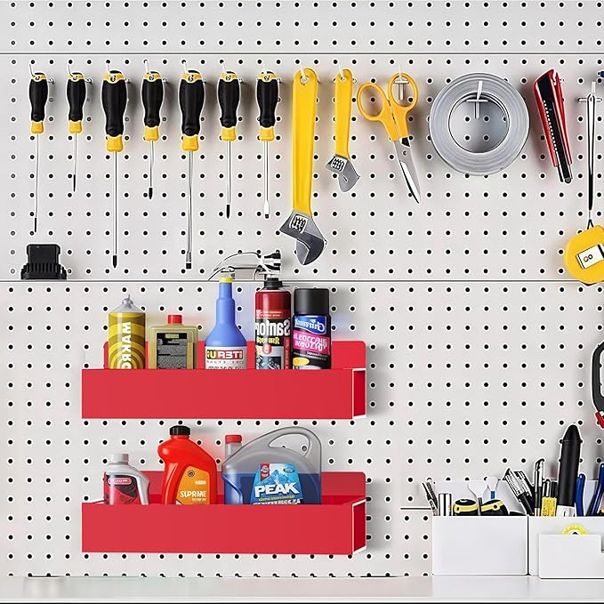 Magnetic Spice Rack Organizer for Fridge Seasoning Organizer for Kitchen Storage With Screw Magnetic Shelf for Oven, RV,Garage,Bathroom (Red, 4pack)