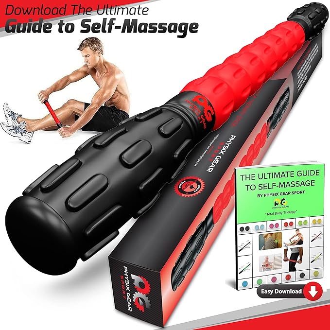 Physix Gear Roller Stick - Muscle Roller Massage Stick for Legs, The Stick Massage Roller for Deep Tissue Massaging Stick for Athletes, Physical Therapy Muscle Roller, Recovery Stick Roller