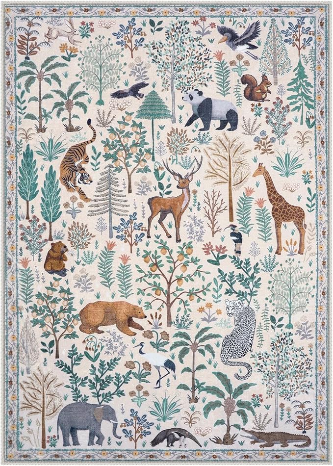 OJIA Jungle 8x10 Area Rugs for Living Room Bedroom Large Washable Rugs, Thin Modern Nursery Rug Non-Shedding Kids Playroom Rug Stain Resistant Large Carpet Neutral Rugs for Kids Room Dining