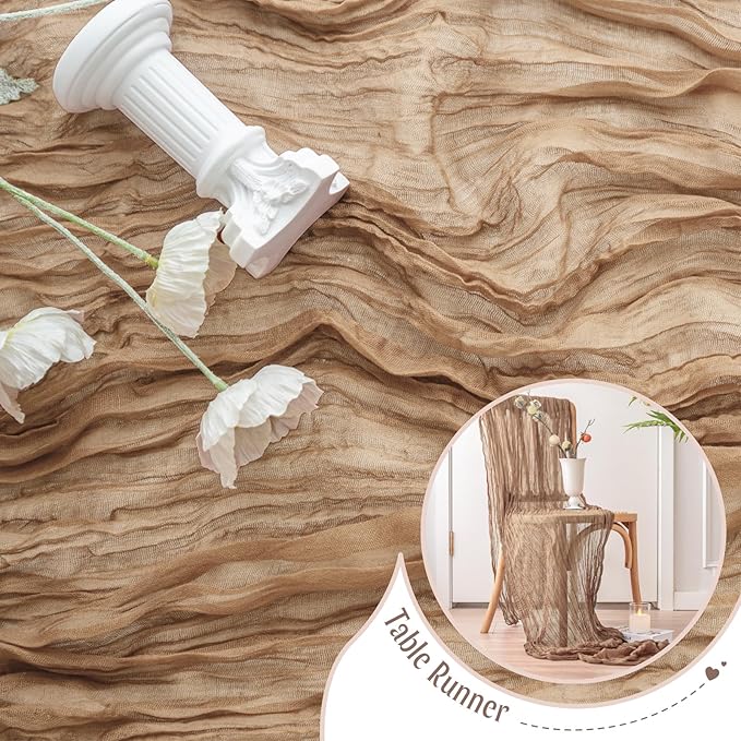 Sioloc Nude Cheesecloth Table Runner Fall Autumn Decor for Home 10ft Table Cloth for Tea Wedding Birthday Party Baby Bridal Shower Halloween Thanksgiving