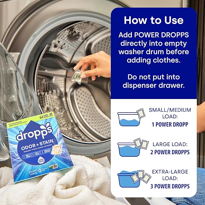 Dropps Odor & Stain Biobased Power Laundry Detergent Pods, Lavender Meadow(140 Count) - HE Compatible Laundry Pods for Fresh Clothes - Washing Detergent Soap Supplies & Recyclable Packaging