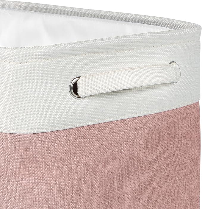 Kntiwiwo Foldable Storage Bins 15" x 10" x 9.5" Fabric Storage Basket Cube with Handles Large Linen Closet Organizer Bins for Organizing Shelf Home, Set of 3, Pink
