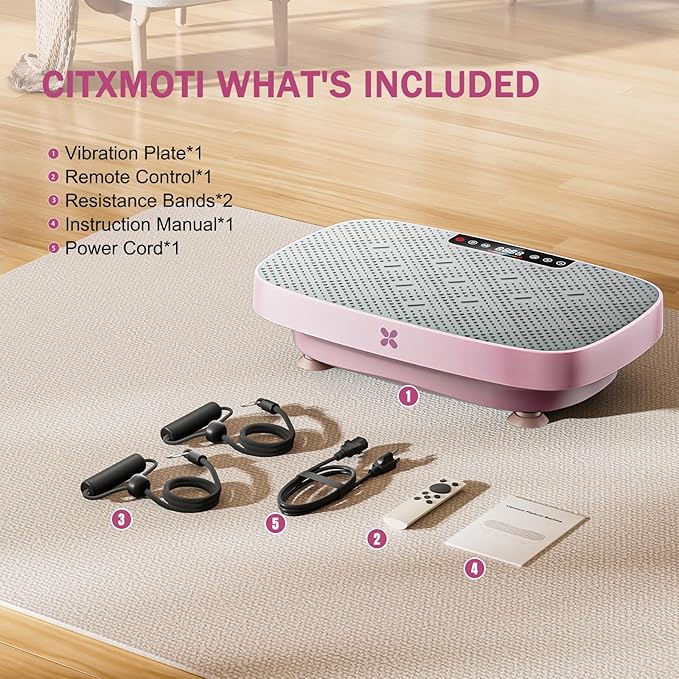 Vibration Plate Exercise Machine, Ultra-Quiet Vibration Plate for Lymphatic Drainage & Body Toning, Whole Body Vibration Platform with Bluetooth, Resistance Bands, Home Gyms Equipment