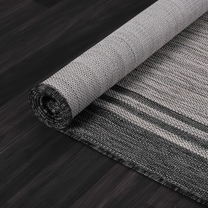 Bordered Outdoor Rug 5x7 Washable Outside Carpet for Indoor Patio Porch Waterproof Easy Cleaning Non Shedding Area Rugs Dark Gray 5 x 7