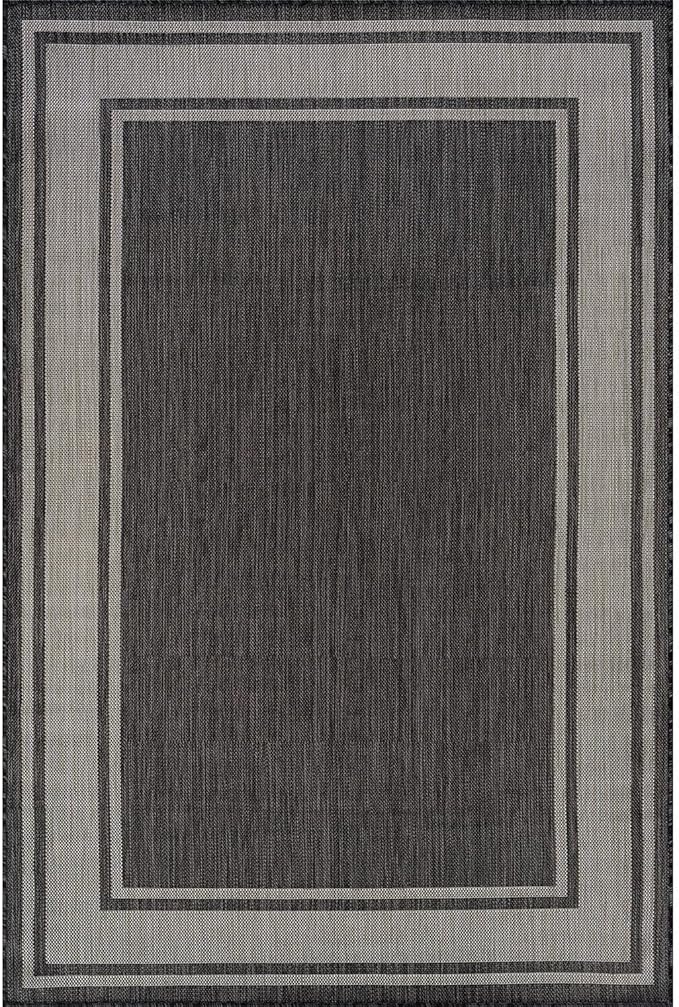 Beverly Rug Large Outdoor Rug 9x12 Modern Bordered Area Rugs for Indoor and Outdoor Patio Deck Porch Garden Waterproof Weather Sun Resistant Washable Outside Carpet (9 x 12 Dark Gray)