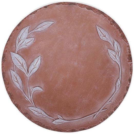 NAT & Jules Floral Laurel Wreath Leaves Pattern Dimensional Indoor Outdoor 12 inch Round Cast Resin Decorative Garden Stepping Stone, Patio, Walkway Sculpture Yard Art, White