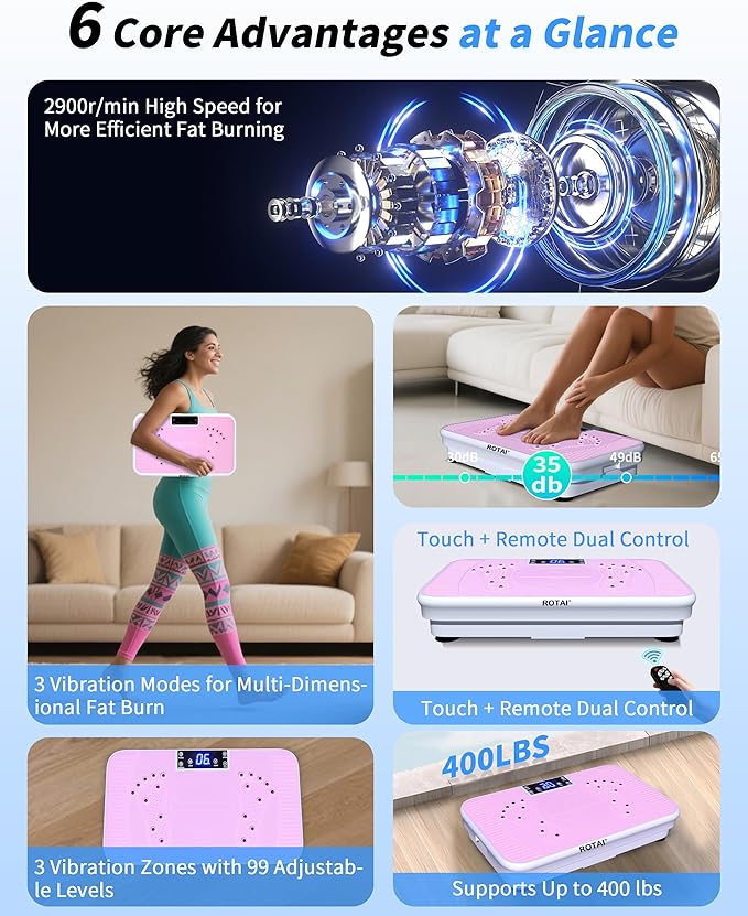Shake Plate Vibration Exercise Machine for Lymphatic Drainage Massager & Weight Loss, 400 lbs Capacity Whole Body Vibrating Plate Workout for Women and Men