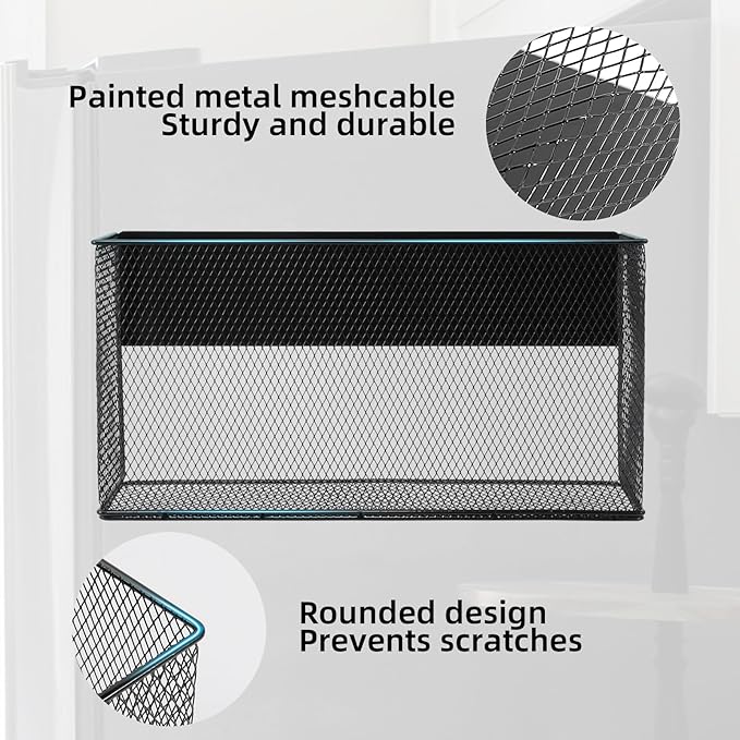 Black Magnetic Basket for Refrigerator, Black Magnetic Basket Organizer Magnetic Spice Rack, Magnetic Locker Organizer Holder for Kitchen Storage, Magazine, Whiteboard