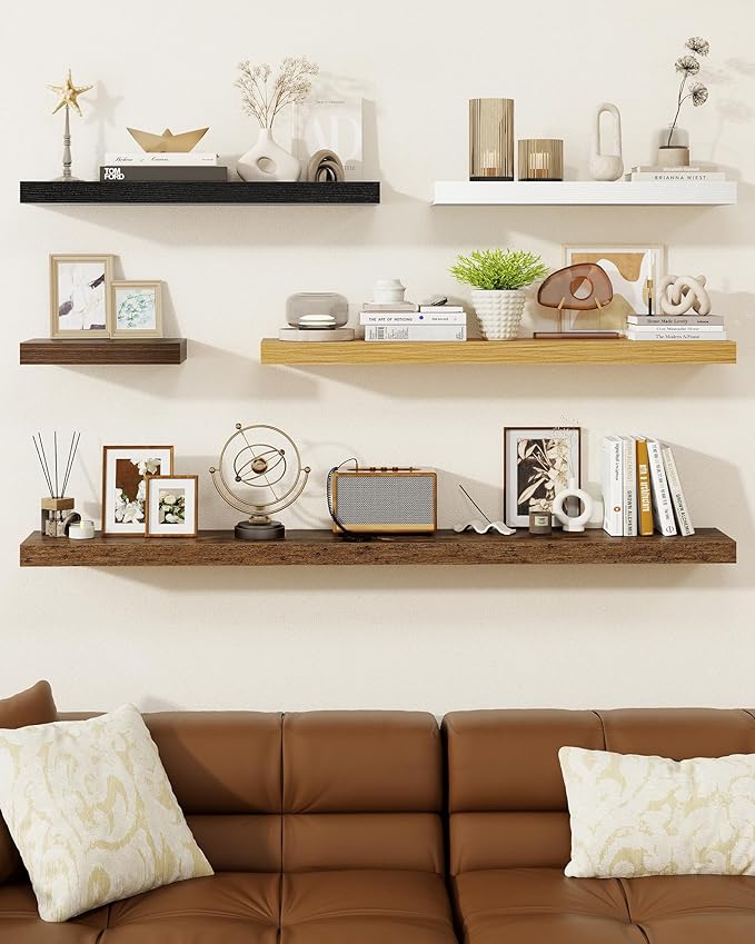 Marsmiles 16" Floating Shelves for Wall, Wooden Shelves with Invisible Brackets Set of 2, Rustic Farmhouse Wall Mounted Shelf for Kitchen Bathroom Living Room Study, Natural Oak