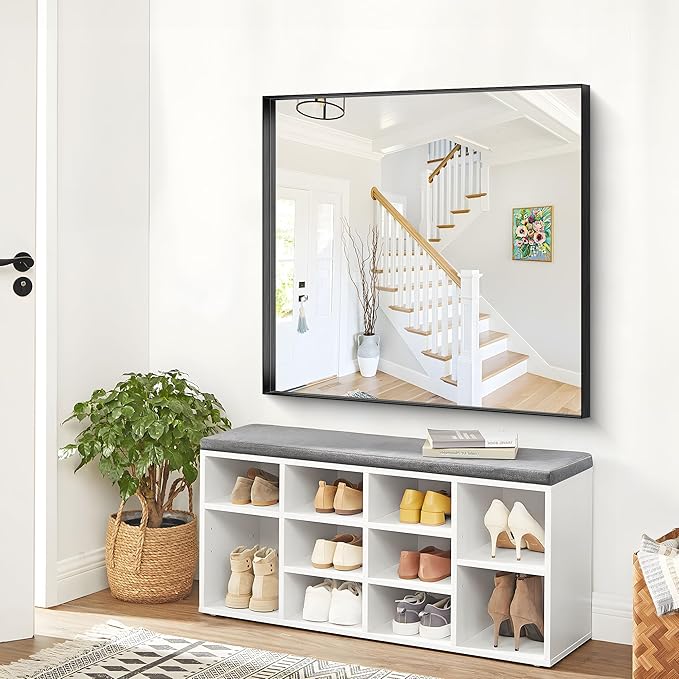 Black Bathroom Mirror, 42x42 Inch Rectangular Framed Mirror, Large Wall Mounted Bathroom Vanity Mirror Over Sink for Bedroom,Restroom, Living Room, Hangs Vertically or Horizontally