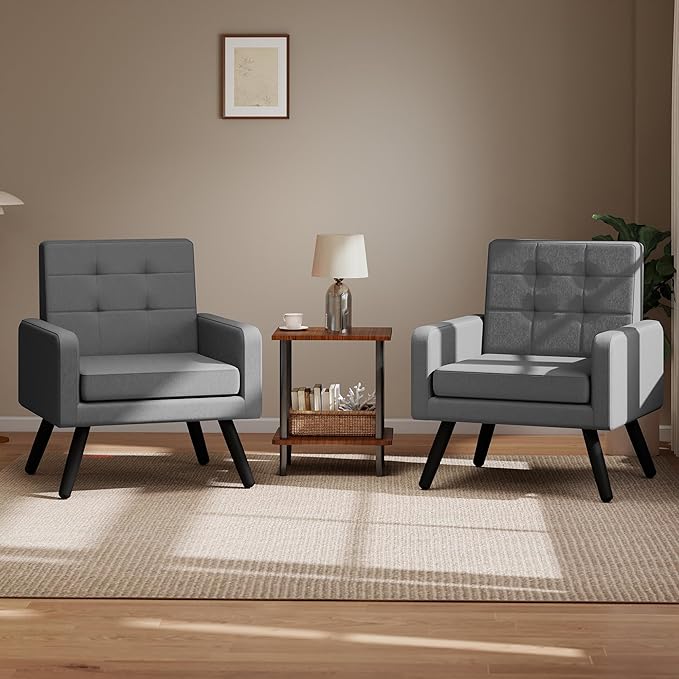 Kromax Mid-Century Modern Accent Chair Set of 2 for Living Room, 496 Lb. Weight Capacity, Dual Armrests, Comfy Extra Large Seat, Timeless Style Perfect for Reading & Relaxing, Dark Grey