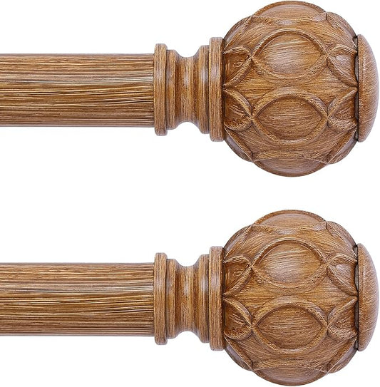2 Pack Wood Curtain Rods for Windows 28 to 48 Inch(2.3-4Ft),1 Inch Adjustable Curtain Rod,Heavy Duty Curtain Rods,Wooden Netted Texture Drapery Rods,Single Window Curtain Rod 18-45",Brown Wood