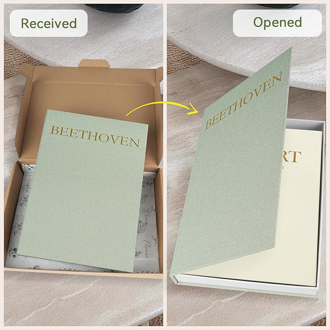 Aesthetic Decorative Books -Set of 2 Minimalist Linen Hardcover Faux/Fake Books for Coffee Table Home Decor Living Room Decoration, Photo Storage or as a Keepsake Box(Sage-beige-musician)