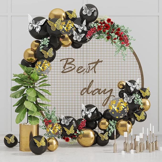 SAOROPEB 3D Butterfly Wall Decor 48 Pcs 4 Styles 3 Sizes, Butterfly Birthday Decorations Party Decorations Cake Decorations Wedding Decor, Removable Stickers (Gold, Silver)