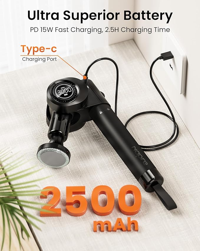 Massage Gun with Heat and Red Light Therapy,Deep Tissue Percussion Back Massager for Muscle/Neck/Body Pain Relief with Long Extension Retractable Handle,32-Speeds,Foldable,5 Adjustable