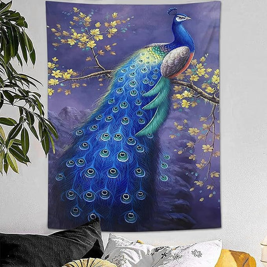 yowecso Peacock Tapestry Wall Hanging for Bedroom, Living Room - Purple Peacock Bird Tapestry - Aesthetic Wall Decor - 50"x60"