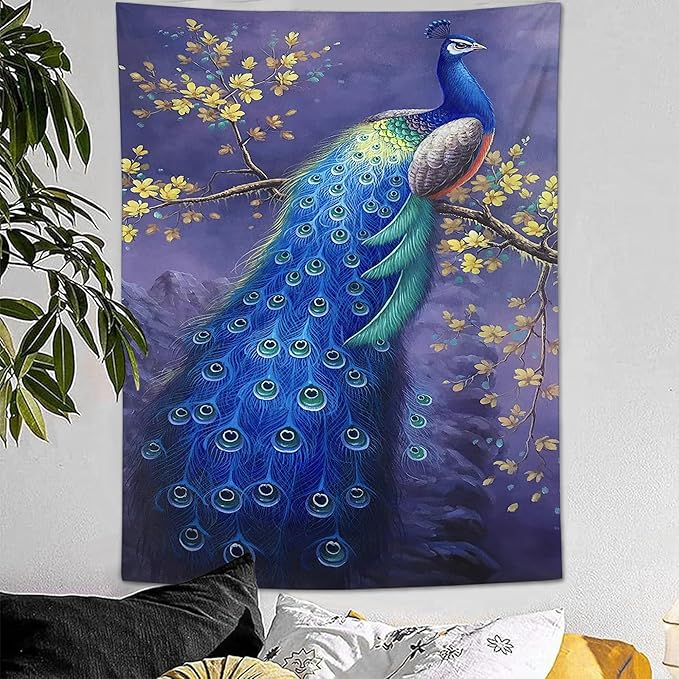 yowecso Peacock Tapestry - Purple Peacock Wall Hanging for Bedroom, Living Room & Dorm - Aesthetic Wall Decor - 60"x90"