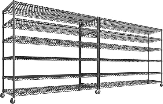 REIBII 60''W X 82.6" H Steel Heavy Duty Wire Shelving Unit with Wheels, 6-Tier Adjustable Storage Shelves 3598LBS Commercial Metal Shelves for Pantry, Garage, College Dorm Industrial Shelving, 2 Pack