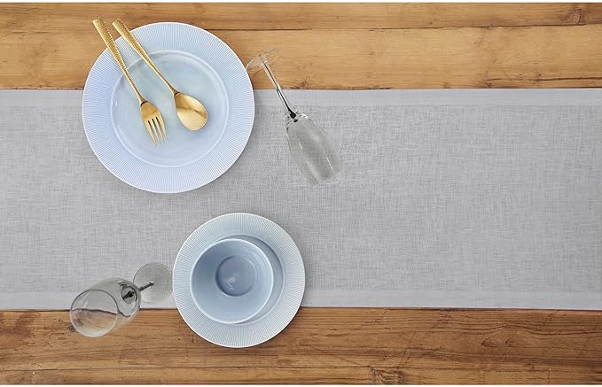 Solino Home Linen Soft Grey Table Runner 120 Inches Long - 100% Pure Linen 14 x 120 Inch Table Runner for Fall, Autumn, Thanksgiving - Fete