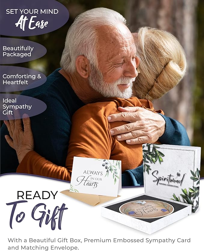 Spiritwind 10-Inch Garden Memorial Stone with Included Plaque Stand & Sympathy Card, Memorial Plaques for Outdoors with Peace Dove Amongst Olive Branches, Memorial Stepping Stone for Loss of Loved One