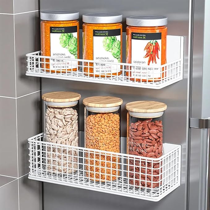 Magnetic Basket Fridge Organizer Wire Bins Pencil Holder Whiteboard Accessories Home Kitchen Organization (Black-High)