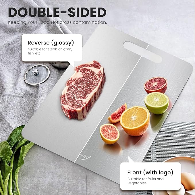 New Titanium Cutting Board - 100% Pure Titanium Cutting Boards For Kitchen,Easy to clean, Double-sided food-grade Cutting Board For Cutting Meats, Fruits And Vegetables（18 * 12）