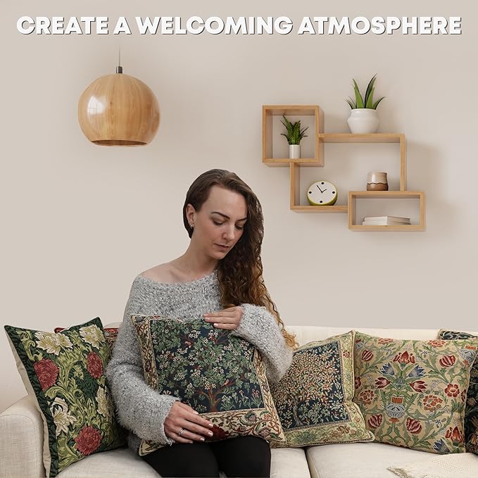 Charlotte Home Furnishings Throw Pillow Covers 16x16 in, Damson Blue Decorative Couch Pillow Cover, Boho Decor European Tapestry Cushion Cases, Living Room Cozy Home Decor, Jacquard Woven Soft Cotton