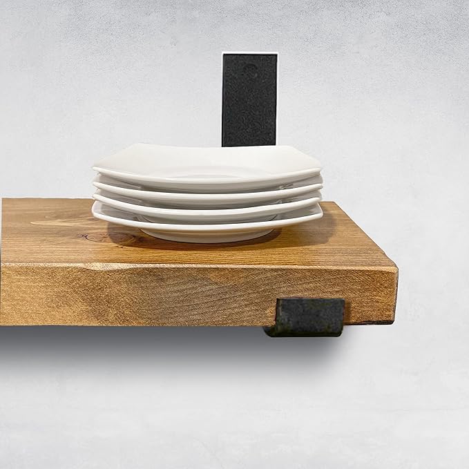 Rustic Shelves with J-Brackets Set of 2, Industrial Shelf, Kitchen Shelves, Solid Wood, Decorative Wall Storage, Heavy Duty, URBANDI (Brown, 12Wx6D)